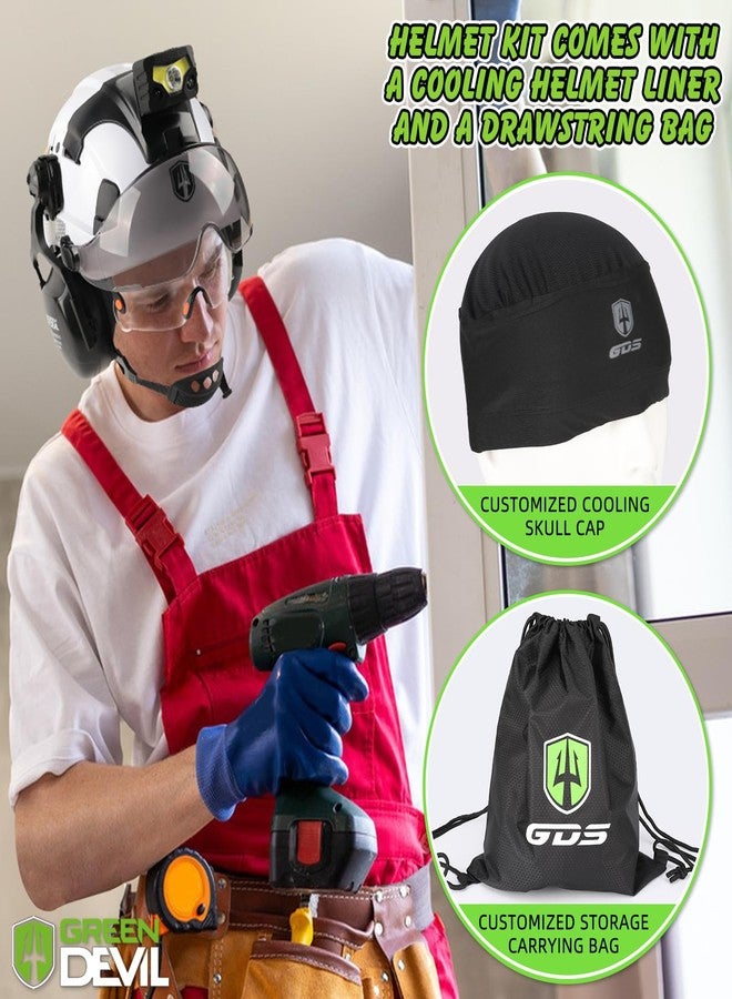 GREEN DEVIL Hard Hat Safety Helmet with Rechargeable Headlamp Light and Visor Ear Muffs Vented Work Hardhat ANSI Z89.1 Cascos De Construccion for Industrial Construction Forestry - Image 5